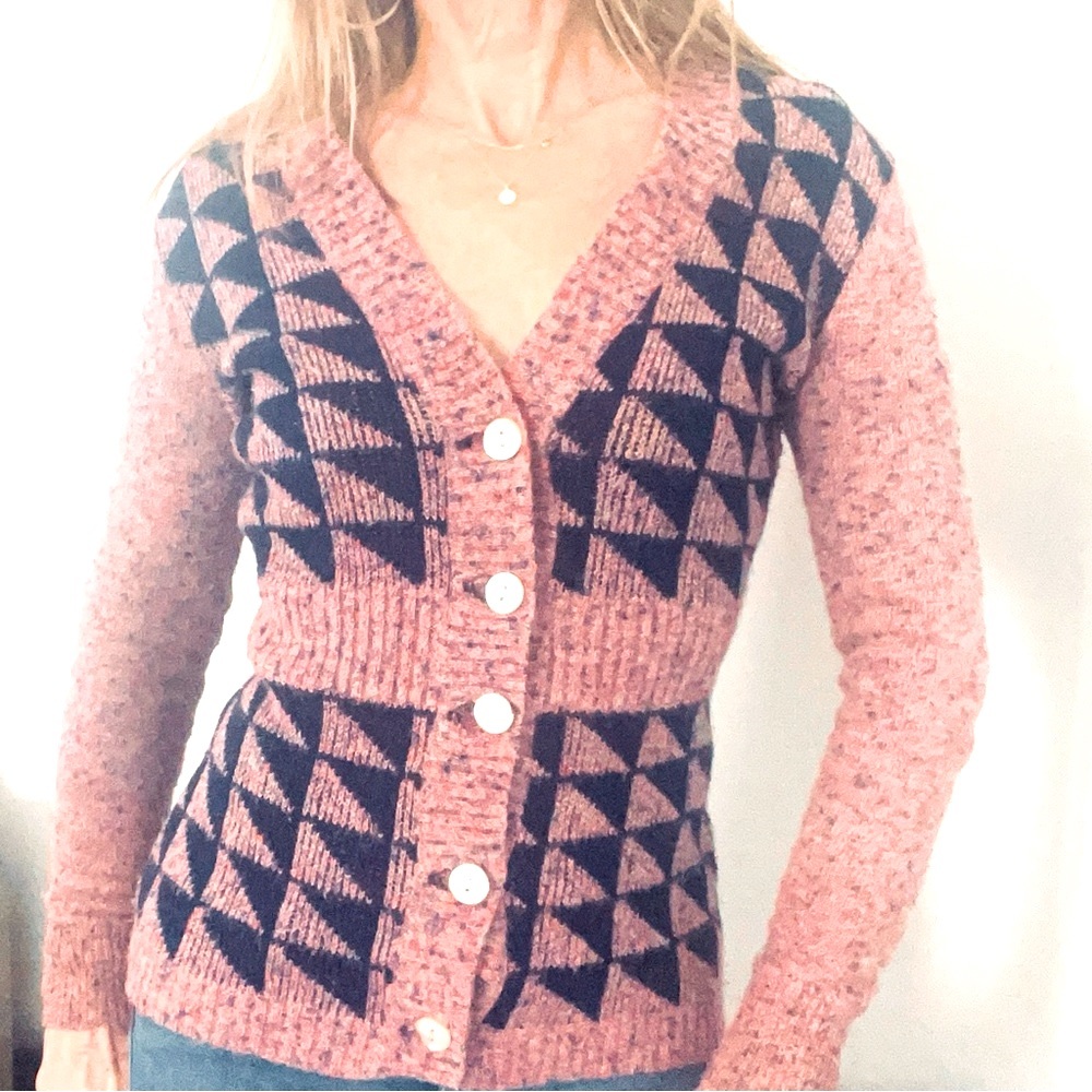 Vintage 70s geometric sweater cardigan xs XXS